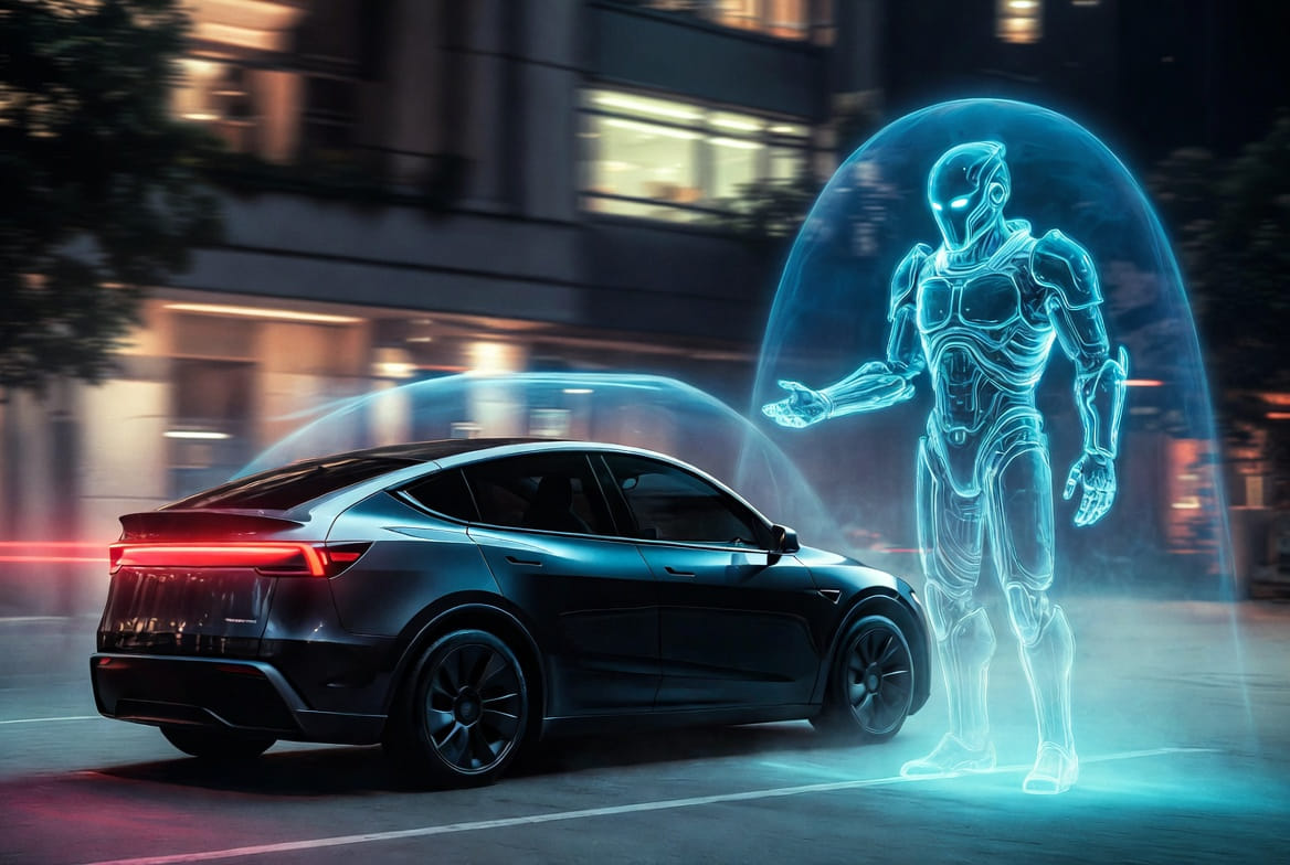 Sentry Pro keeping watch over a Tesla